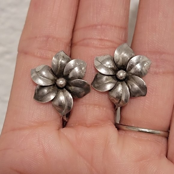 Vintage solid 925 sterling silver ornate detailed orchid earrings - Picture 5 of 16